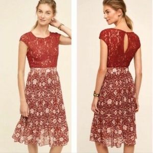 Anthropologie Red Lace Dress